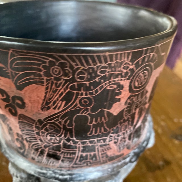 Mexican Vintage Aztec Pottery Planter For Sale - Image 3 of 6