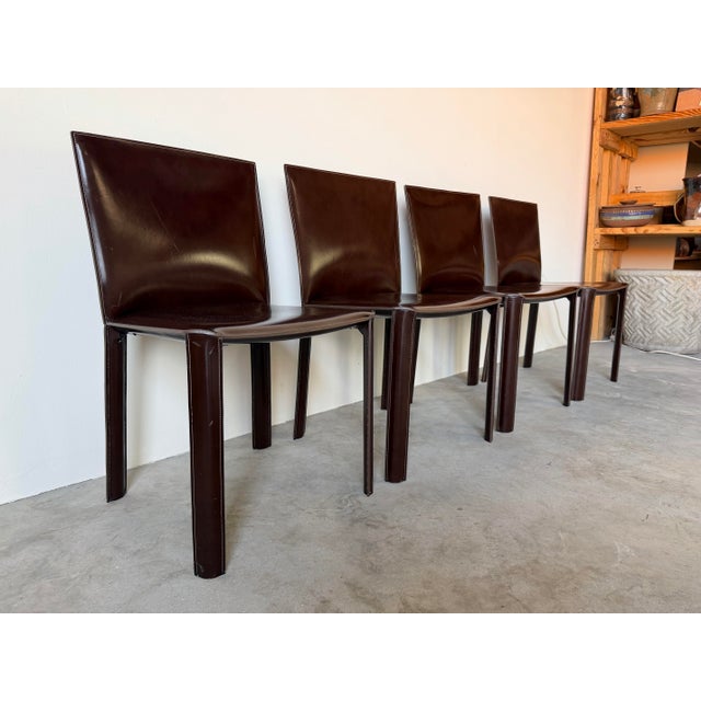 Contemporary Vintage Italian Mario Bellini Style Brown Leather Dining Chairs – Set of 4/Sold For Sale - Image 3 of 12
