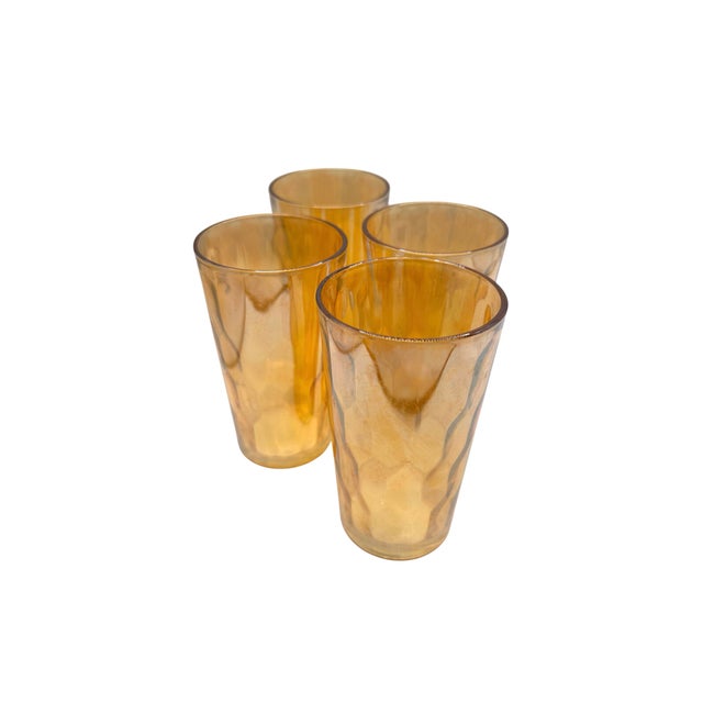 1930s Jeannette Marigold Peach Luster Honeycomb Tumblers - Set of 4 For Sale - Image 11 of 12