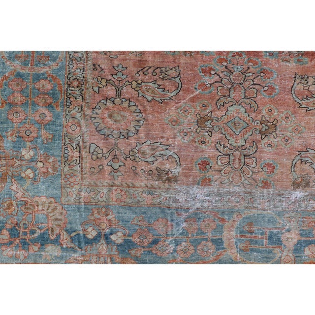 Tribal Antique Persian Muted Colored Sultanabad Mahal Rug With All Over Floral Design 9'2 X 11'11 For Sale - Image 3 of 14