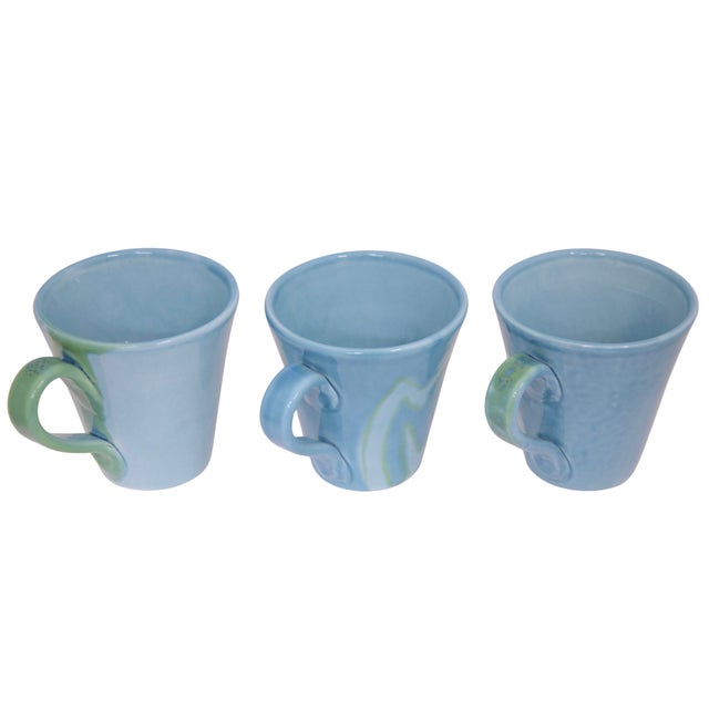 VIETRI Italian Vietri Aqua Mugs - Set of 3 For Sale - Image 4 of 5