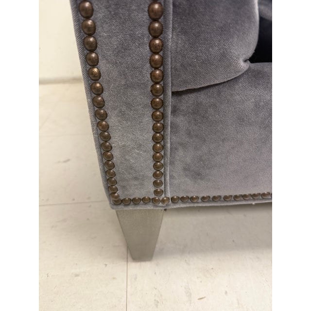 Ethan Allen Blue/Gray Tufted Shelton Sofa With Nailhead Trim For Sale In Baton Rouge - Image 6 of 12