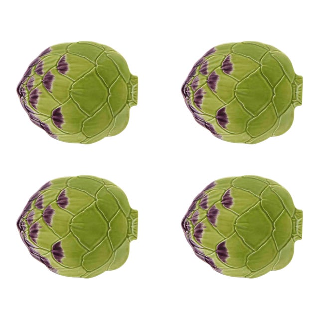 Bordallo Pinheiro Artichoke Bread Plate, Green, Set of 4 For Sale