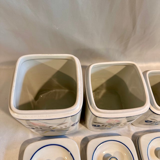 Vintage Portuguese Kitchen Canister Set Heavy Porcelain Handpainted Floral Motif - Set of 4 For Sale In Detroit - Image 6 of 7