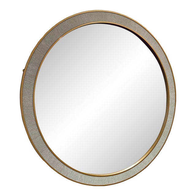 Modern Gray Cerused Oak and Satin Brass Wall Mirror For Sale