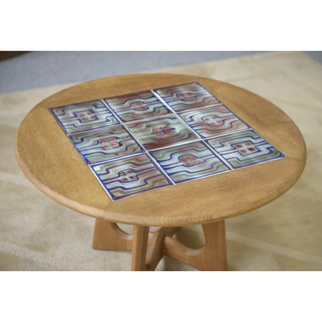 Oak Side Table by Guillerme and Chambron and Ceramic by Danikowski for Votre Maison, 1950s For Sale - Image 8 of 11