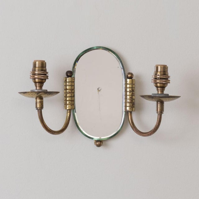 1940s Pair of French Brass and Mirror Sconces For Sale - Image 11 of 15