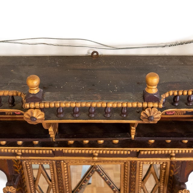 Wood Early 20th Century Hand Carved & Painted Rajasthani Wooden Wall Cabinet For Sale - Image 7 of 18