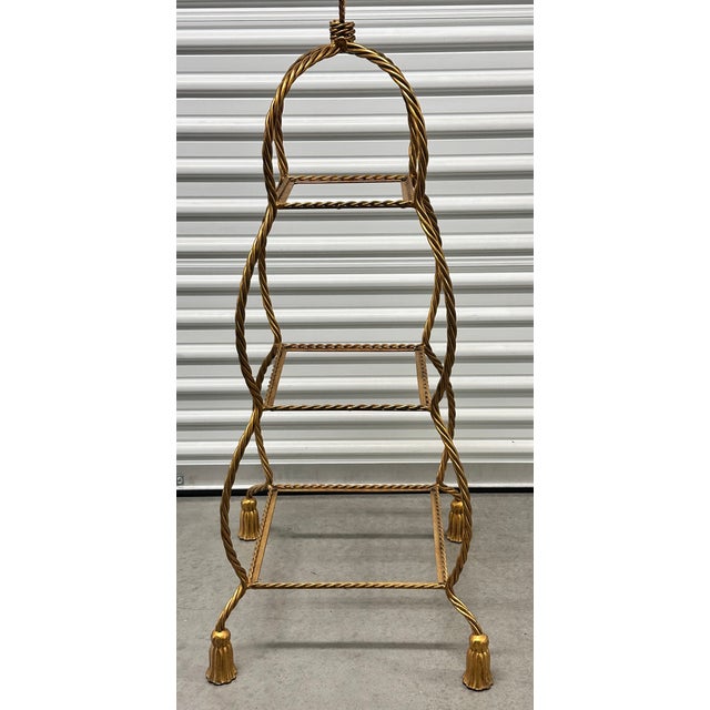 1960s Italian Hollywood Regency Gold Gilt 47" Iron Rope Tassel 3-Tier Etagere Stand For Sale - Image 4 of 8