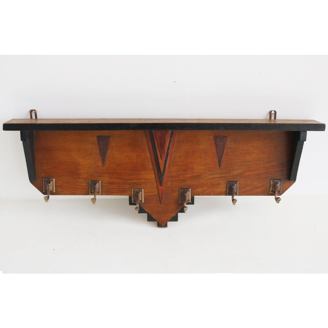 Vintage Dutch Art Deco Amsterdam School Coat Rack in Oak, 1920 For Sale - Image 3 of 8