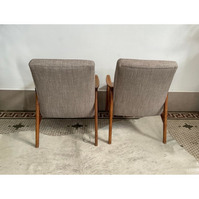 Pair of MCM French Upholstered Wooden Armchairs For Sale In Raleigh - Image 6 of 11