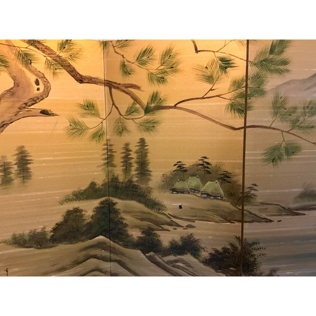 Vintage Japanese Hand‑Painted Landscape Byōbu Screen, Signed For Sale - Image 10 of 12