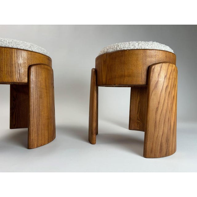 Sculptural Wood Stool in Ash and Bouclé Fabric, Italy, 2025 For Sale - Image 4 of 7