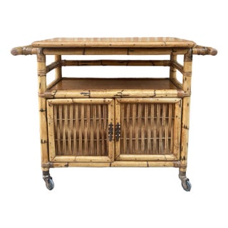 Spanish Bar Cabinet in Bamboo with Wheels, 1950s For Sale