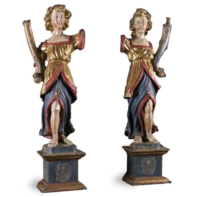 Baroque Pair of Cornucopia Sculptures, 1800s, Gold Leaf and Pinus Cembra For Sale - Image 3 of 12