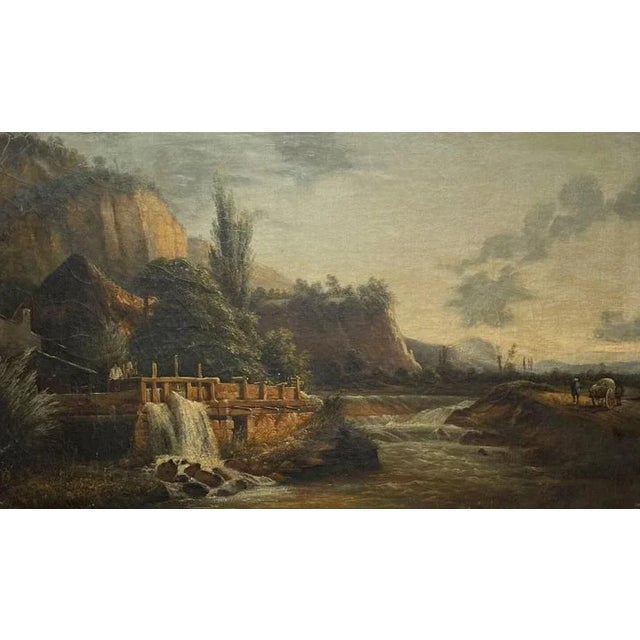 French School Artist, People Near a Lock, 19th Century, Canvas Painting For Sale - Image 6 of 6