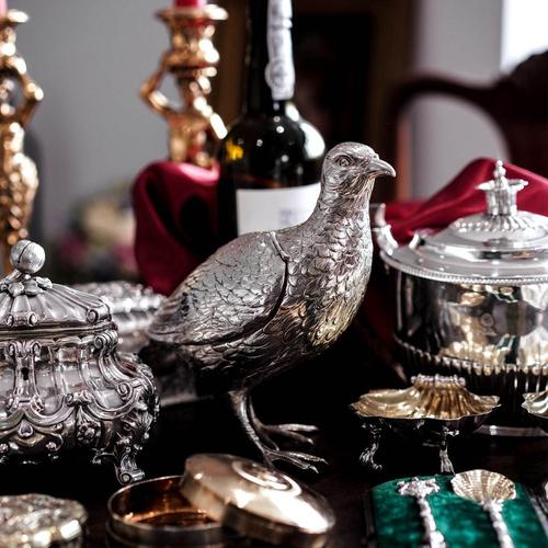 Magnificent solid silver large partridge model made in the Edwardian era with import marks for Chester, Boaz Moses...