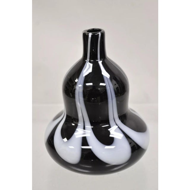 Vintage Murano Style Black and White Hand Blown Art Glass Small Vase. Circa Late 20th Century. Measurements: 7" H x 5"...