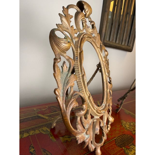 Metal Pair of Antique Rococo Revival Brass Easel Frames Gilt Finish For Sale - Image 7 of 11