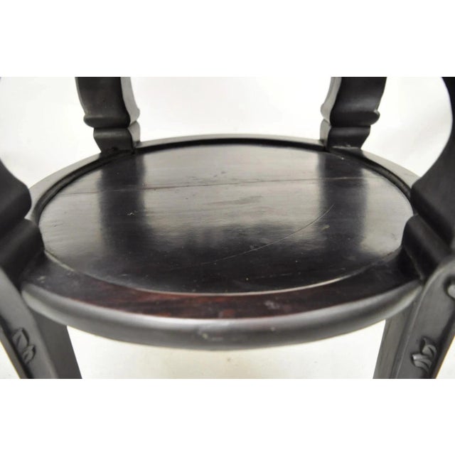 Antique Oriental Chinese Carved Hardwood Marble Top Foo Dog Side Table For Sale - Image 10 of 11