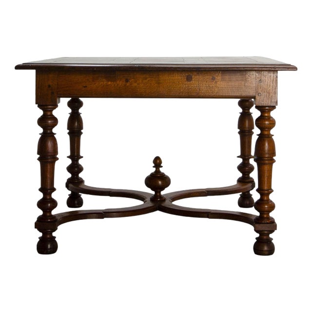 19th Century Louis XIII French Square Oak Table with X-Shaped Crossbar, 1890s For Sale