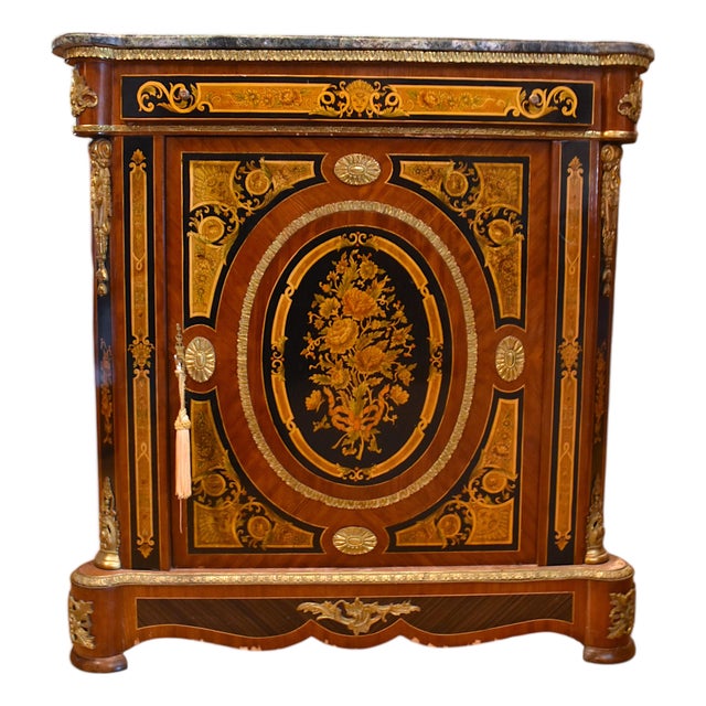 Napoleon III Style Boulle Marquetry Cabinet With Marble Top For Sale