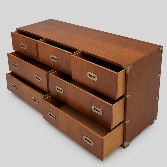Campaign 1970s Campaign Style Walnut and Brass Chest by Baker Furniture Company For Sale - Image 3 of 6