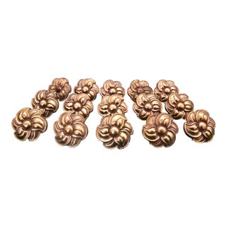 Set of 15 Solid Brass Mid-Century Floral Cabinet Knobs For Sale