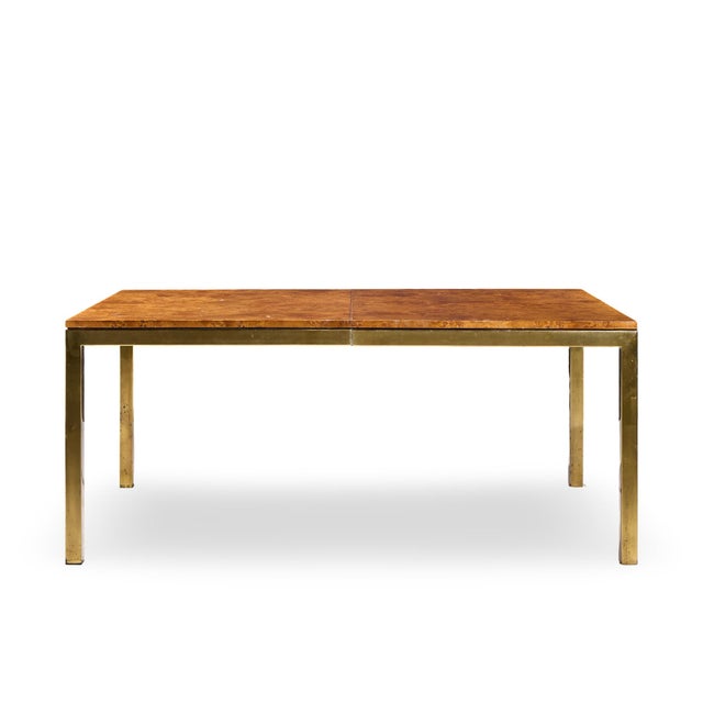 Wood Tomlinson Mid Century Burlwood and Brass Expanding Dining Table With 2 Leaves For Sale - Image 7 of 13