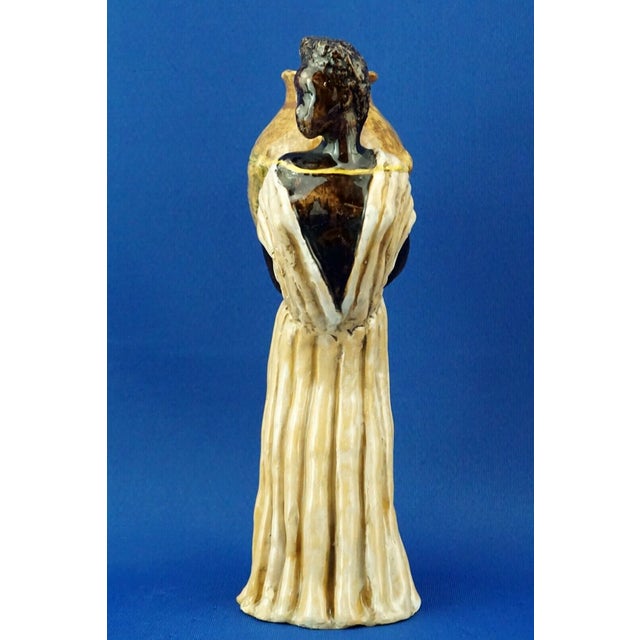 Modern 20th Century Majolica Ceramic Sculpture of Woman with Vase from Tanagra Rome, Italy For Sale - Image 3 of 18