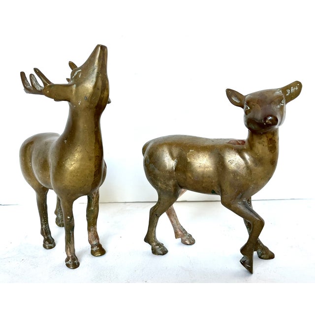 Adorable heavy brass deer couple - male and female. Priceless naturally aged patina. Could be polished to its original...