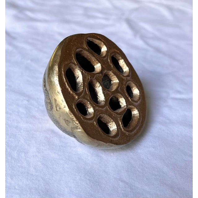 Vintage brass cast of a lotus seedpod. A unique botanical accent with a buttery patina that would be perfect sitting on a...