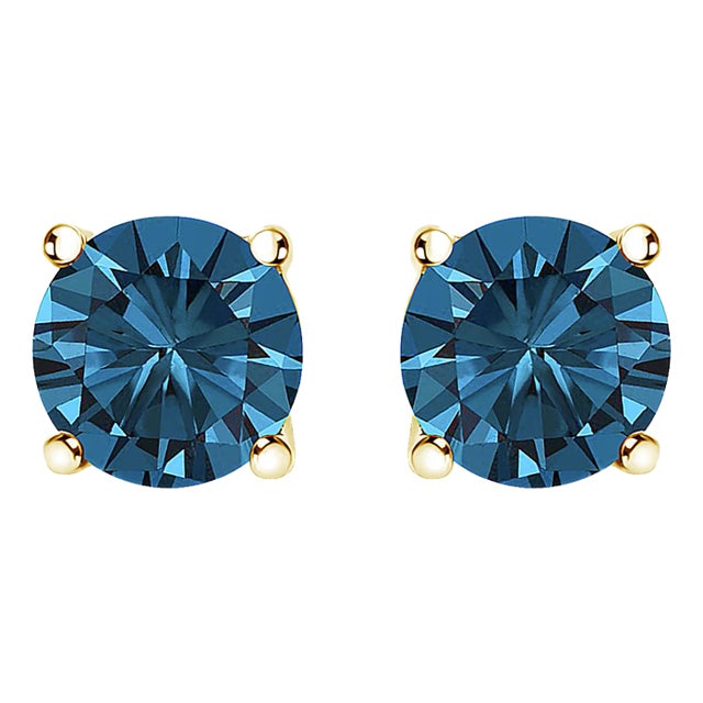 14K Yellow Gold 1/2 Cttw Round Brilliant Cut Lab Grown Blue Diamond 4-Prong Classic Solitaire Stud Earrings (Blue Color, VVS2-VS1 Clarity) - 2 Pieces For Sale