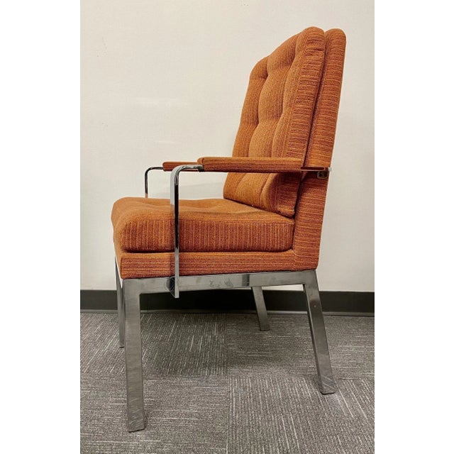 Orange 6 Chrome Base Milo Baughman Style Dining Chairs, Mid Century Modern For Sale - Image 8 of 9