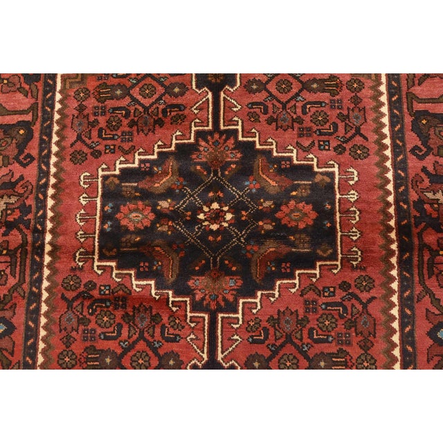 1990s Hamedan Rug 4'3'' X 6'5'' Red Wool Vintage Tribal Hand-Knotted Oriental Carpet For Sale - Image 5 of 15