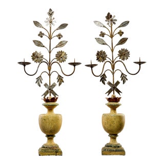 Early 20th Century French Metal Flower Form Candle Holders - Pair For Sale