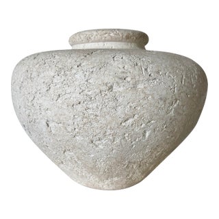 1980s Postmodern Organic Textured White Plaster Vase For Sale