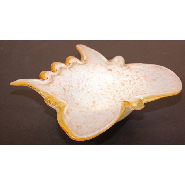 Vintage Murano Opal & Gold Aventurine Art Glass Bowl Ashtray Fratelli Toso Italy For Sale - Image 9 of 13