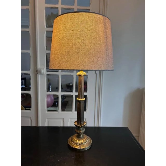 Neoclassical Brass Lamp by Maison Charles, 1950s For Sale - Image 3 of 13