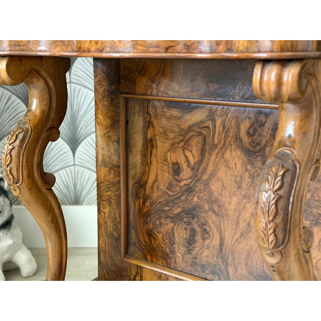 Antique Victorian Burl Walnut Wood and Leather Davenport Writing Table Secretary Desk For Sale - Image 10 of 18