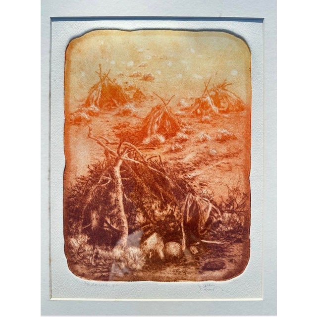 Paper "Paiute Wikiup" Etching Roy Purcell Artist’s Proof Framed Native American For Sale - Image 7 of 16