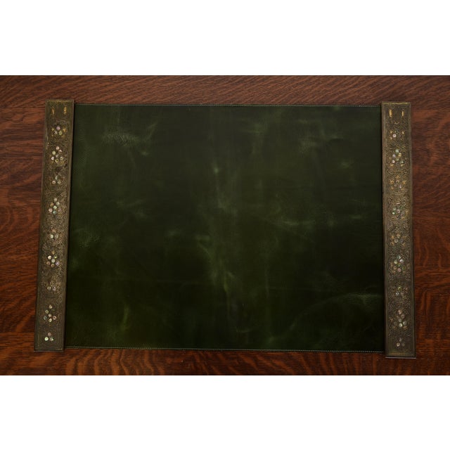 Tiffany Studios New York Bronze and Abalone Blotter Ends With Leather Desk Blotter For Sale - Image 11 of 11