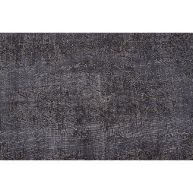 Slate Gray Vintage Distressed Turkish Oushak Rug in Charcoal Black, Slate Gray For Sale - Image 8 of 10