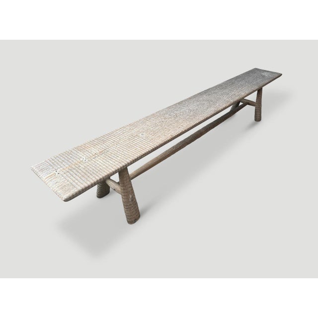 Andrianna Shamaris Impressive Minimalist Hand Carved Teak Wood Bench For Sale In New York - Image 6 of 6