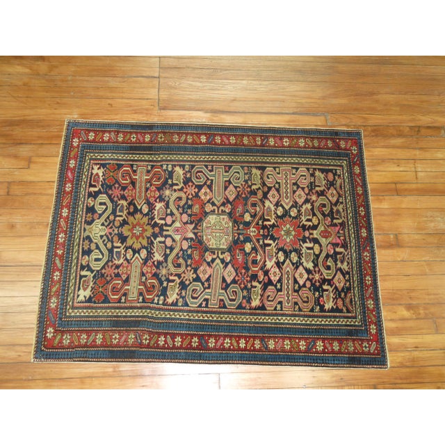 Rare Navy Field Late 19th Century Antique Caucasian Shirvan Rug - 3'3" x 4'3" For Sale - Image 4 of 6