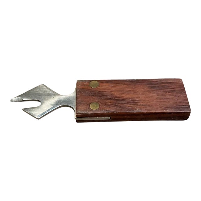 1970s Japan Rosewood & Stainless Steel Sculptural Bottle Opener For Sale