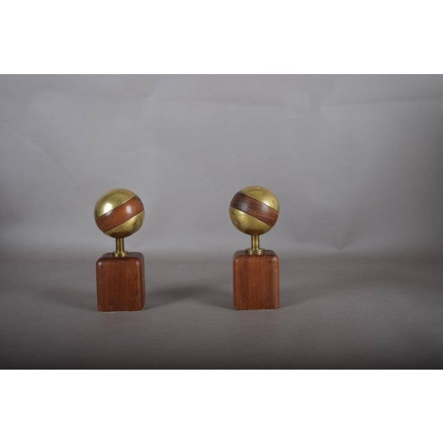 Brown Brass and Wood Sphere Sculptures from Ardisur, Spain, 1970s, Set of 2 For Sale - Image 8 of 13
