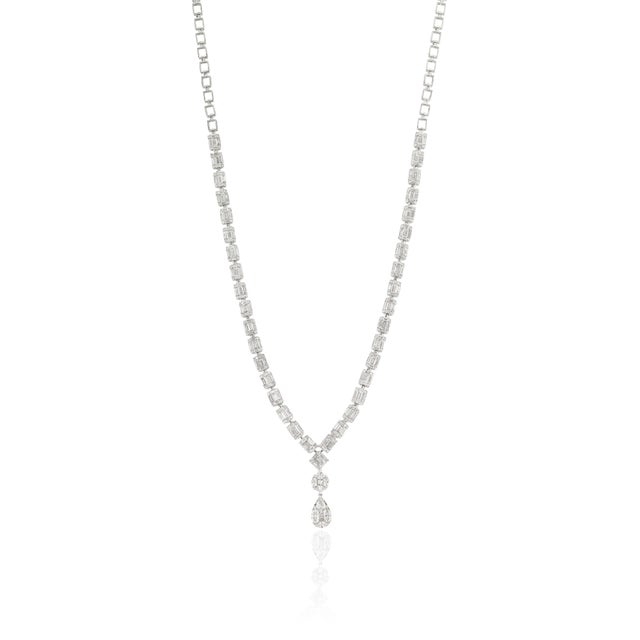 Luxury 6.24 Carat Diamond Tennis Y Necklace in 18k White Gold For Sale - Image 4 of 16