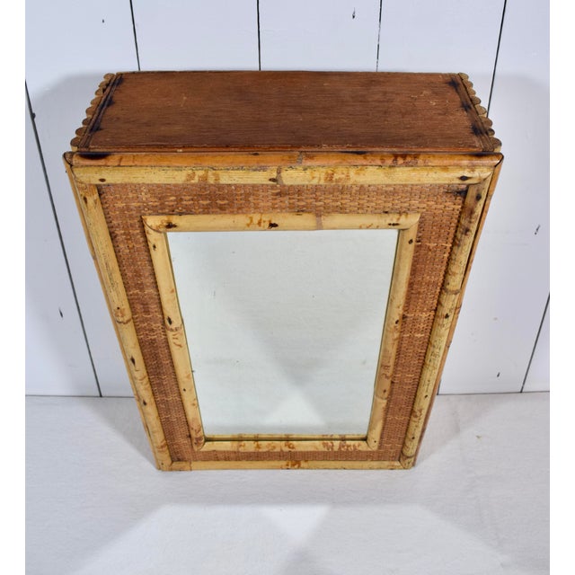 Wood Vintage Bamboo Grasscloth Rattan Wall Cabinet With Mirror For Sale - Image 7 of 10