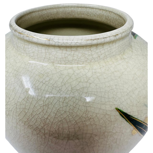 Vintage 1980s Japanese Porcelain 7.5-Inch Ovoid Iris and Kingfisher Vase For Sale - Image 10 of 13